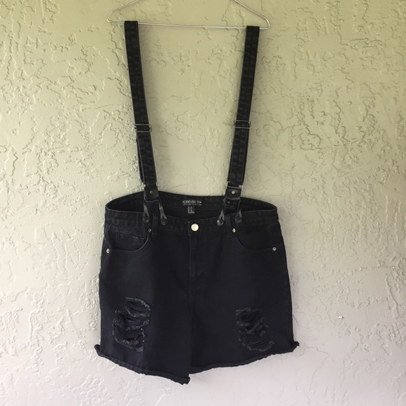 Forever 21 Pants - F21+ High Waist Suspender Shorts